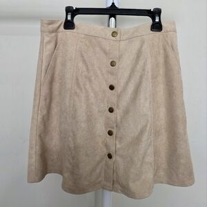 Francescas Mini Faux Suede Beige Full Button Skirt